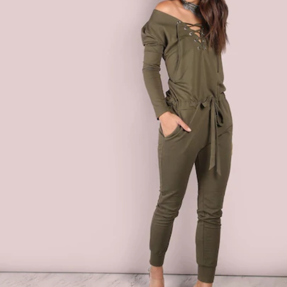 Olive Green Spandex Jumpsuit